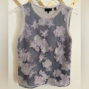 Ted Baker Lavender Grey Floral Appliqué Sheer Overlay Tank Top Medium